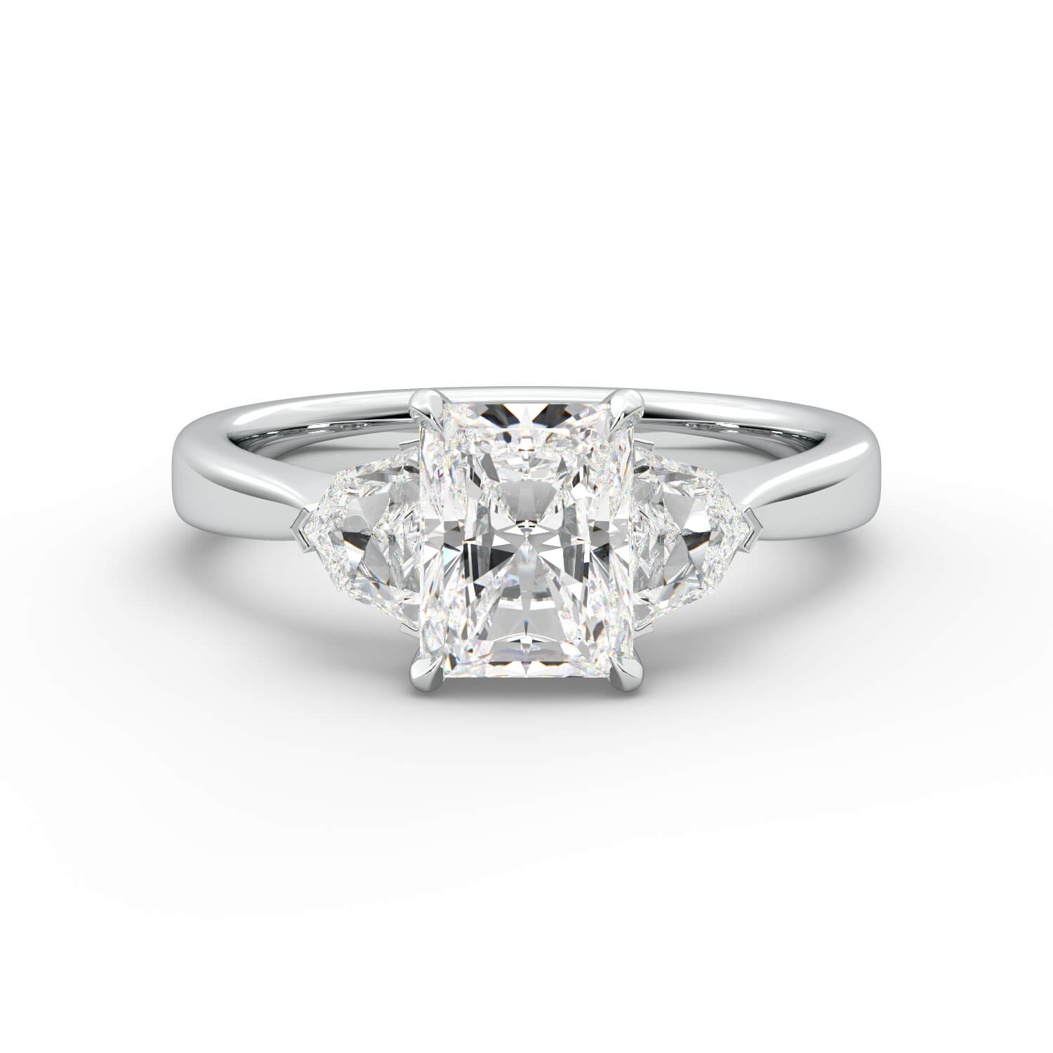 טבעת זהב לבן 14K שלוש אבנים משובץ ביהלום בחיתוך רדיאן ושני קדילק