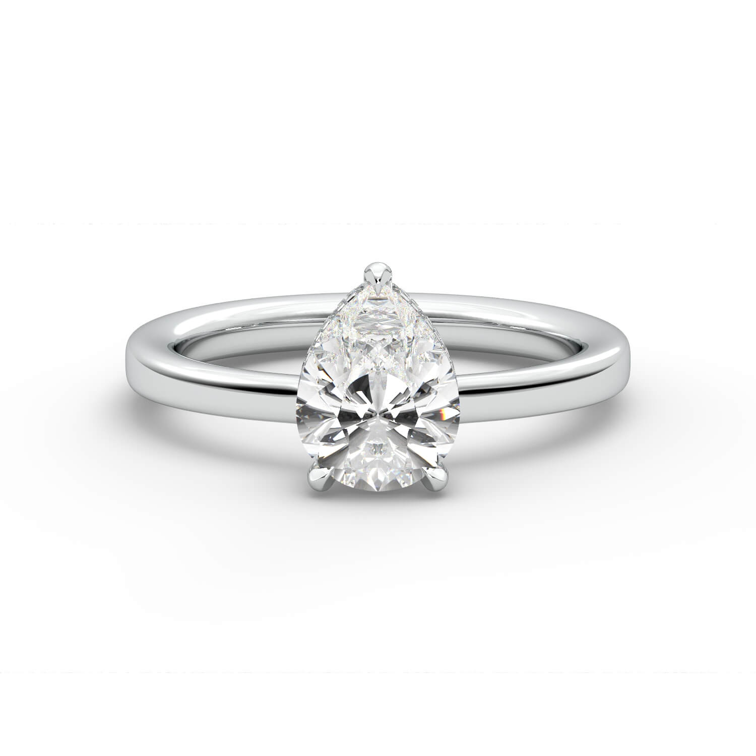 טבעת זהב לבן 14K משובץ ביהלום בחיתוך טיפה סוליטר