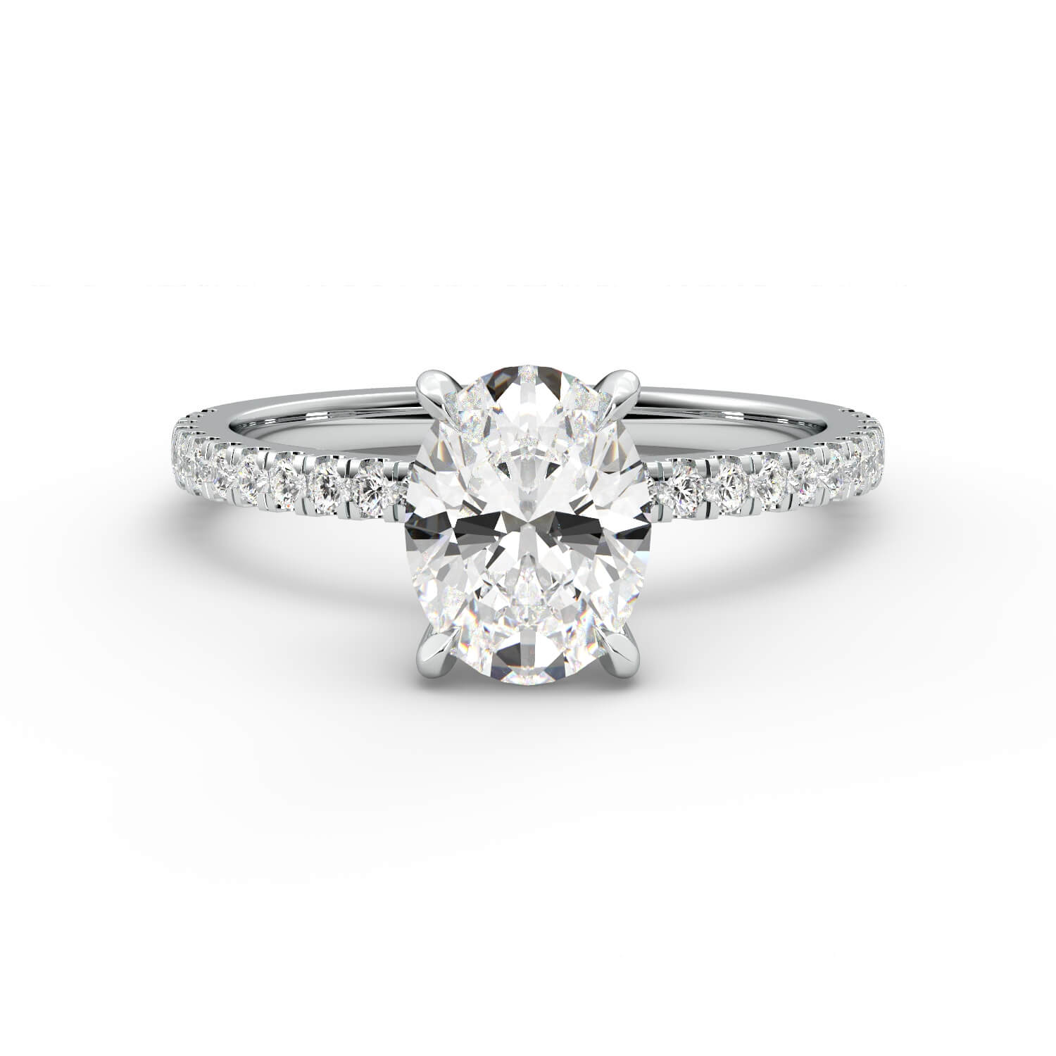 טבעת זהב לבן 14K משובץ ביהלום בחיתוך אובל עם יהלומים בצד