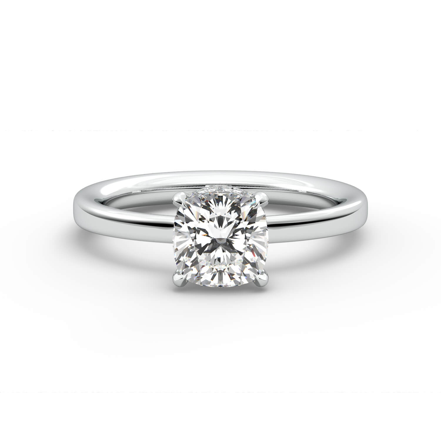 טבעת זהב לבן 14K משובץ ביהלום בחיתוך קושן סוליטר