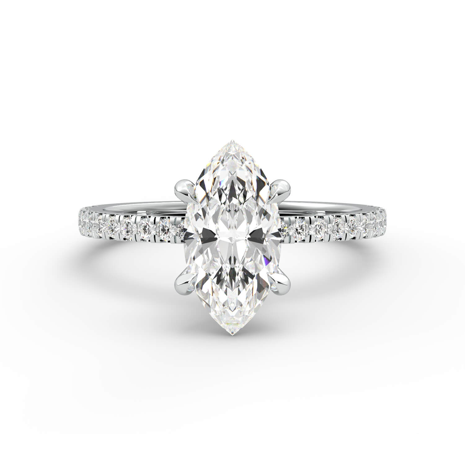 טבעת זהב לבן 14K משובץ ביהלום בחיתוך מרקיזה עם אבני צד