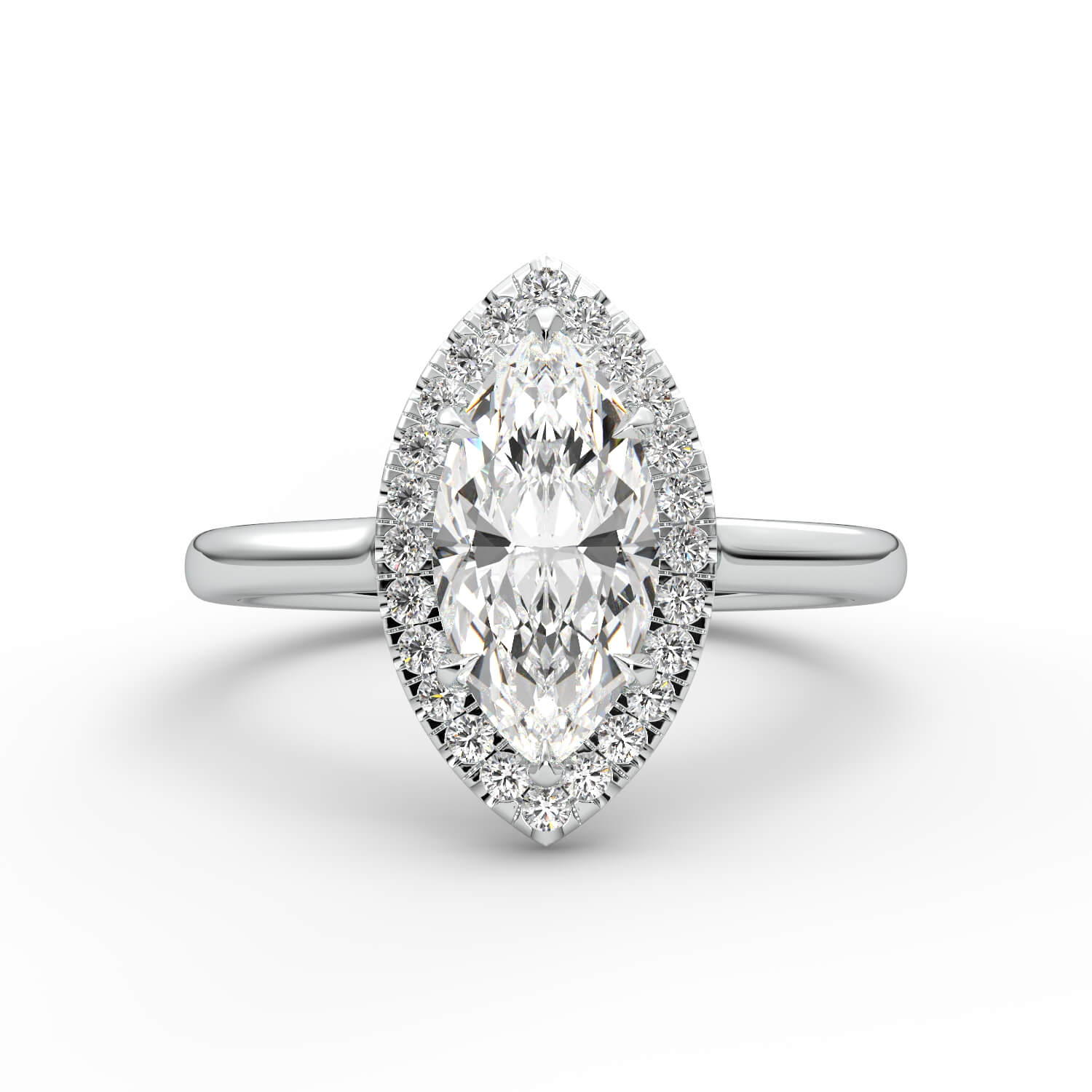 טבעת זהב לבן 14K משובץ ביהלום בחיתוך מרקיזה הילו